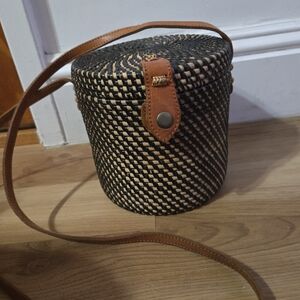 Stylish Black and Tan Woven Crossbody Bag